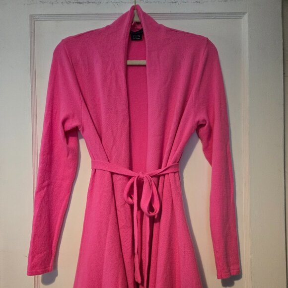 Ralph Lauren Cashmere Cardigan Wrap Tie Sweater Women Large Pink Barbie Ballet - Picture 1 of 5